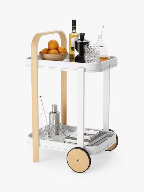 Umbra Bellwood Bar Cart Side Table with Removable Trays - White/Natural