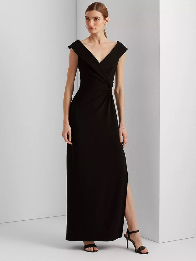 Ralph Lauren Leonidas Floor Length Column Gown Dress - Black - Size 12 - Kazoop 