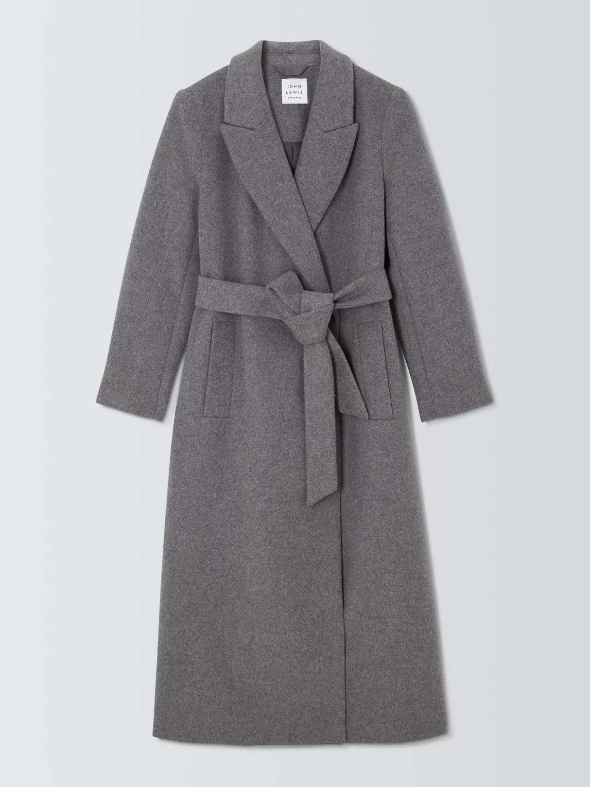 John Lewis Wool Blend Tailored Long Tie Belt Wrap Coat - Grey - Size 12 - Kazoop 