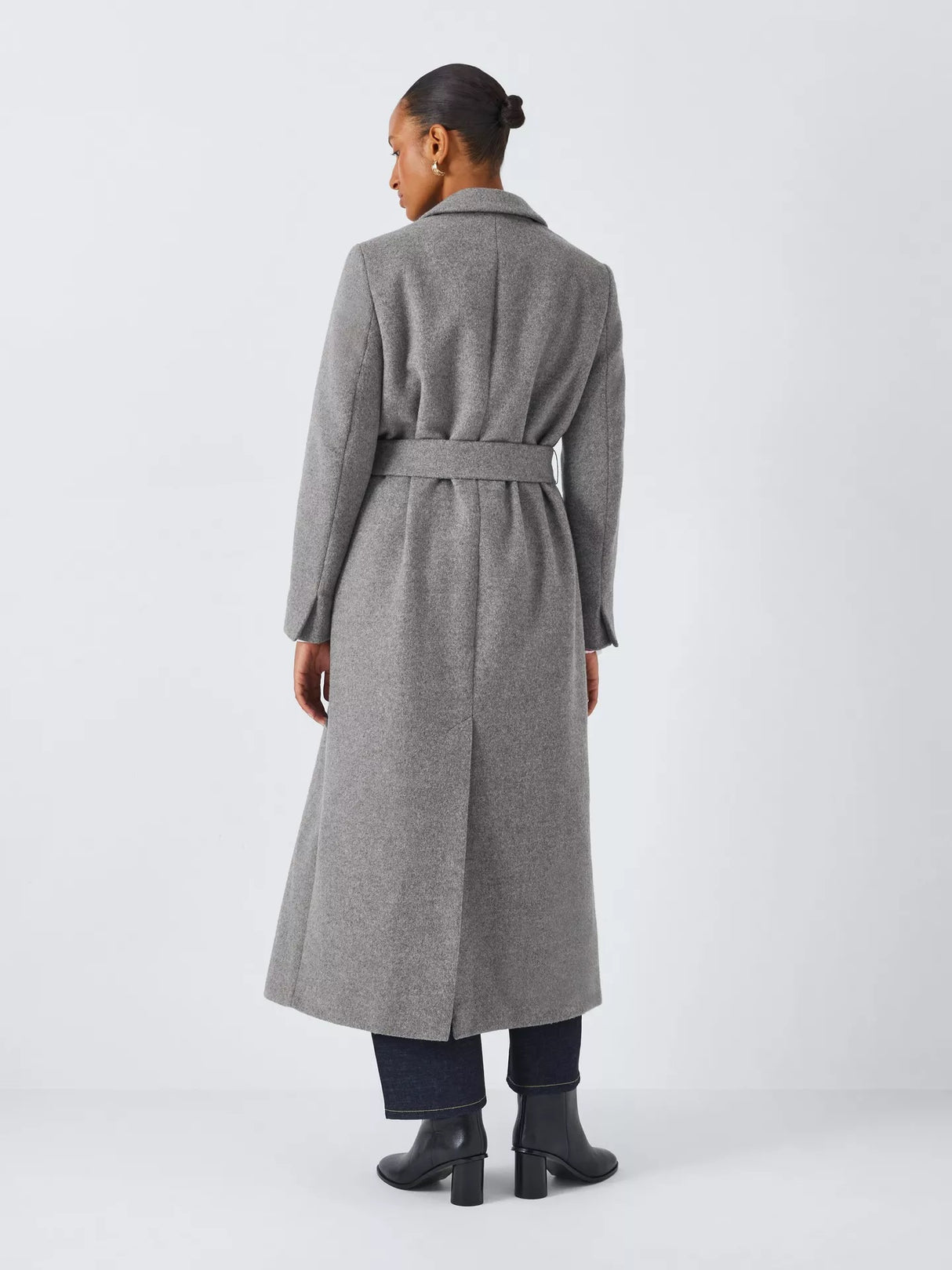 John Lewis Wool Blend Tailored Long Tie Belt Wrap Coat - Grey - Size 12 - Kazoop 