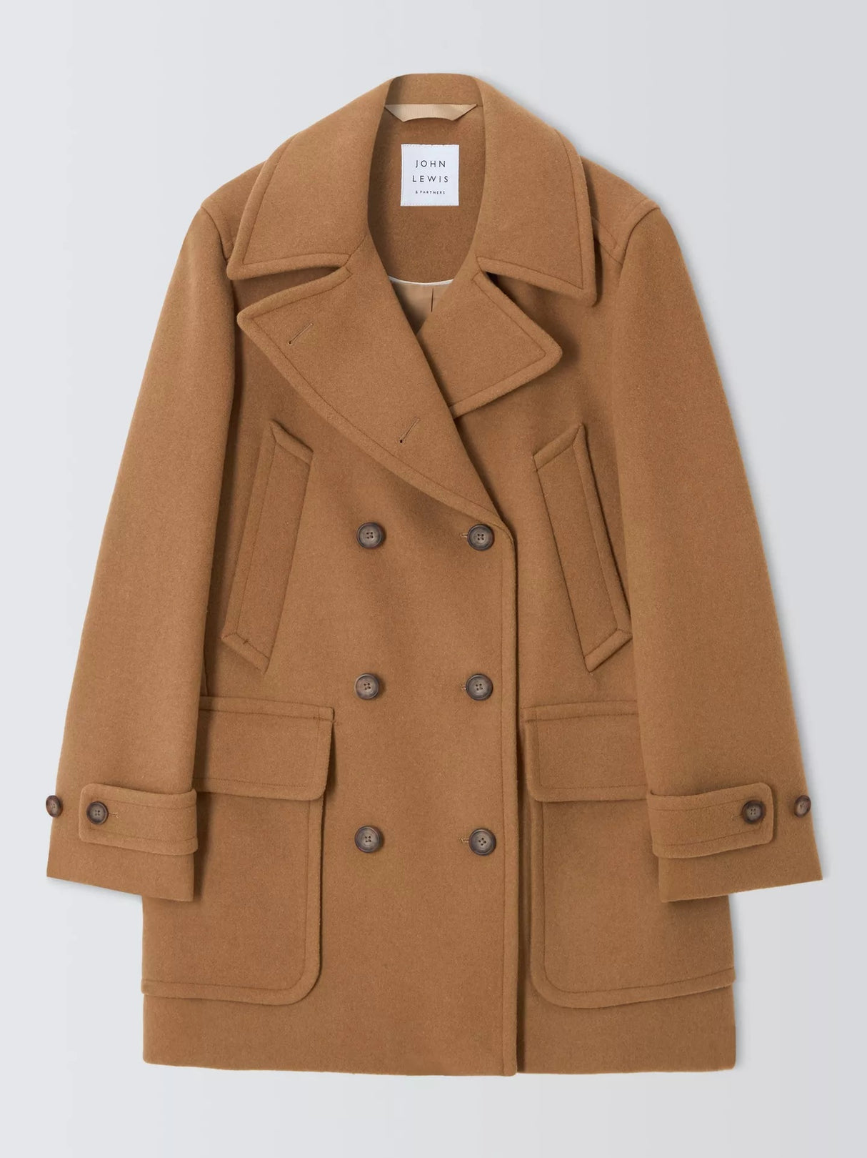 John Lewis Women's Double Breasted Wool Blend Peacoat - Size 12 - Camel