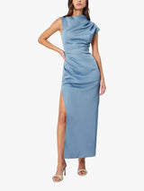 Elliatt Coralie Asymmetric Fitted Cocktail Maxi Dress - Steel Blue - Size S - Kazoop 