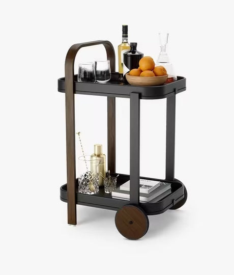 Umbra Bellwood Bar & Storage Cart Side Table with 2 Levels - Black/Walnut