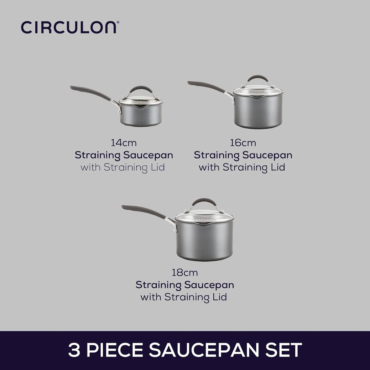 Circulon ScratchDefense Non-Stick Saucepan & Straining Lid 3 Piece Set - Kazoop 