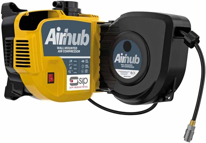 SIP 05323 AirHub Wall Mounted Direct Drive Compressor 9m Air Hose - Black - Kazoop 