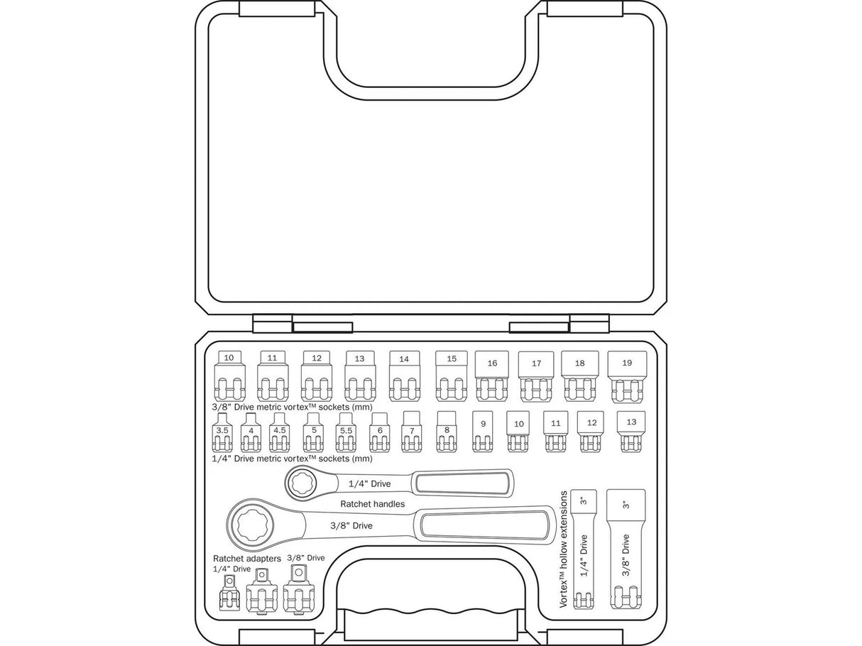 Halfords Advanced Workshop Tools 30 Piece Metric Vortex Socket Set 1/4" 3/8"