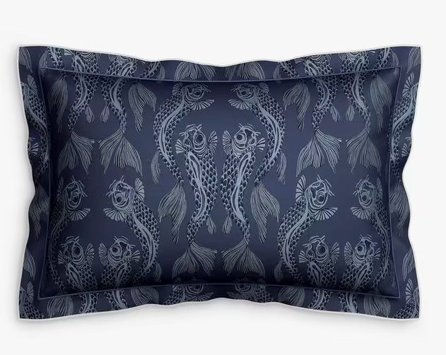 Sanderson Koi Bedding King Size Cotton Blend Duvet Cover Set - Midnight Navy