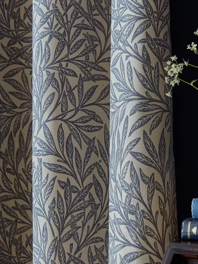 William Morris At Home Willow Blackout Pencil Pleat Curtains 229x183cm Blue - Kazoop 