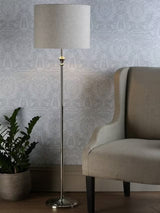 Laura Ashley Highgrove Linen Drum Shade Classic Floor Lamp - Polished Nickel