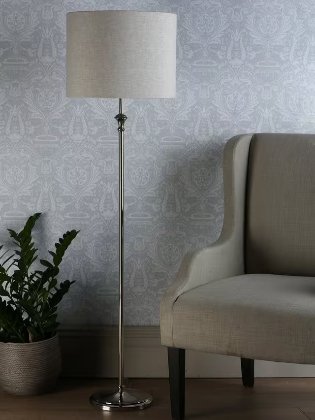 Laura Ashley Highgrove Linen Drum Shade Classic Floor Lamp - Polished Nickel