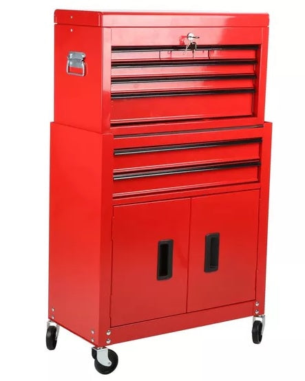 Halfords 8 Drawer & Cabinet Workshop Tool Centre - Red