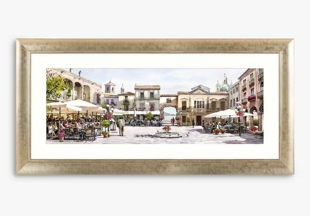 John Lewis Richard Macneil Mediterranean Courtyard Framed Print 52 x 128cm - Kazoop 