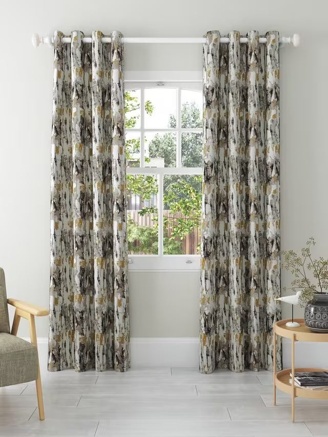 Harlequin Takara Pair Lined Eyelet Curtains 167 x 182cm - Mustard/Charcoal