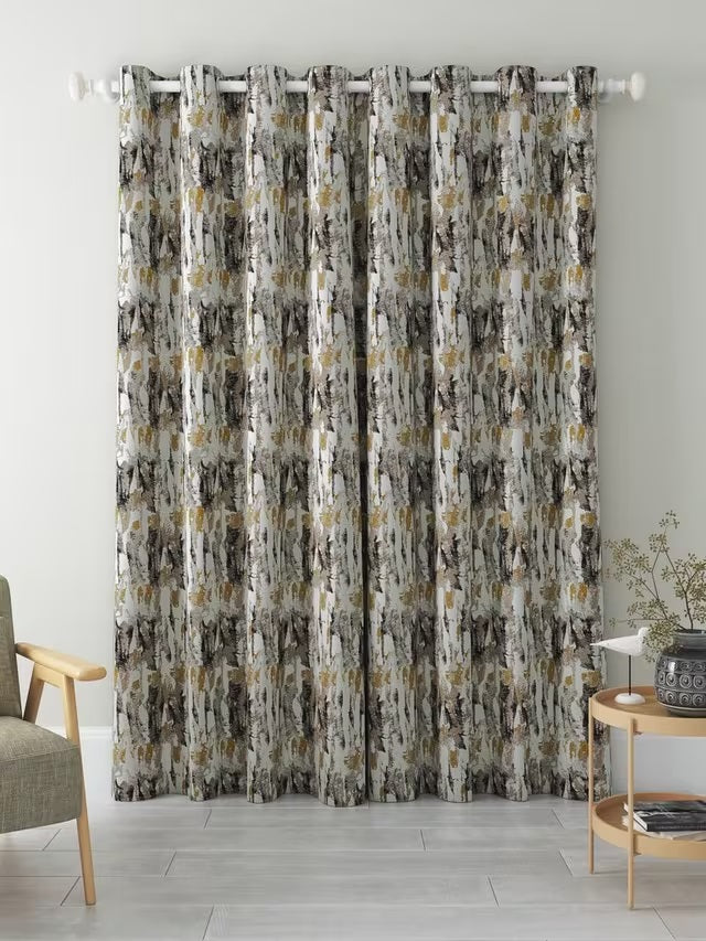 Harlequin Takara Pair Lined Eyelet Curtains 167 x 182cm - Mustard/Charcoal