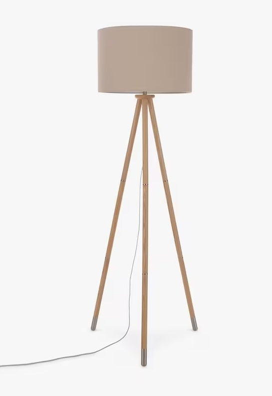 John Lewis Wooden Tripod Linen Blend Shade Freestanding Floor Lamp - Natural