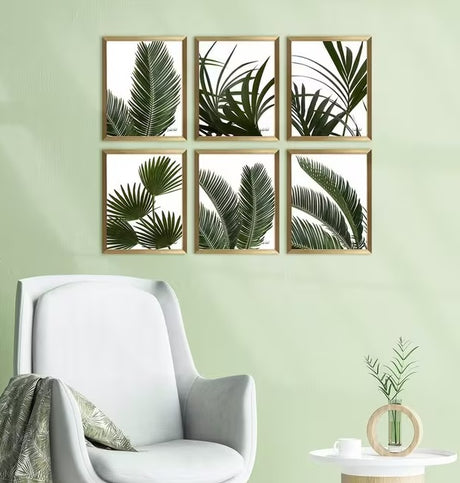 John Lewis Linda Wood 'Tropical Leaves' Framed 32 x 26cm Set of 6 - Green