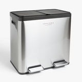 John Lewis 2 Section 60L Recycling Pedal Bin with Handles - Stainless Steel - Kazoop 