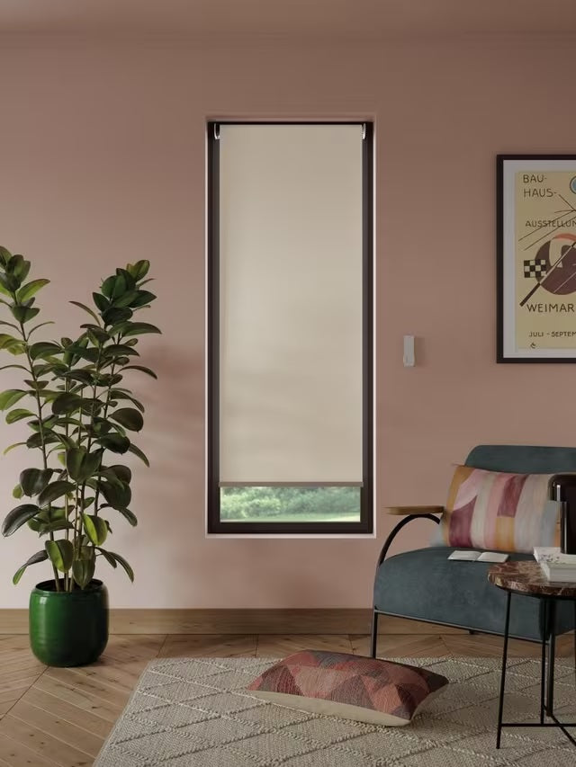 John Lewis Motorised Linen Mix Blackout Roller Blind 61 x 160cm - Cream - Kazoop 