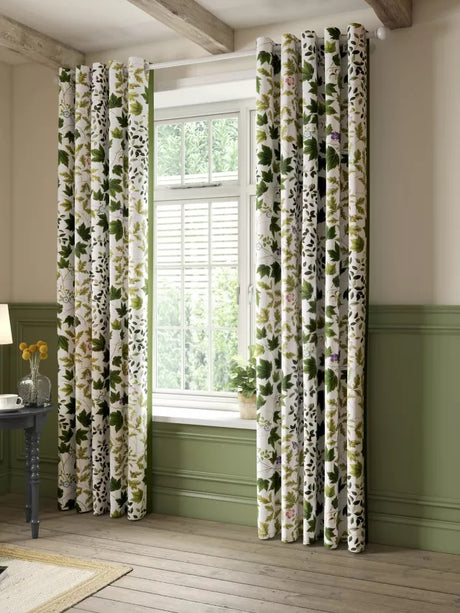 Sanderson Sycamore & Oak Pair Lined Eyelet Curtains 167 x 182cm - Kale Green