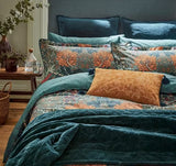 Morris & Co. Honeysuckle & Tulip Cotton Floral King Duvet Cover Set - Teal - Kazoop 