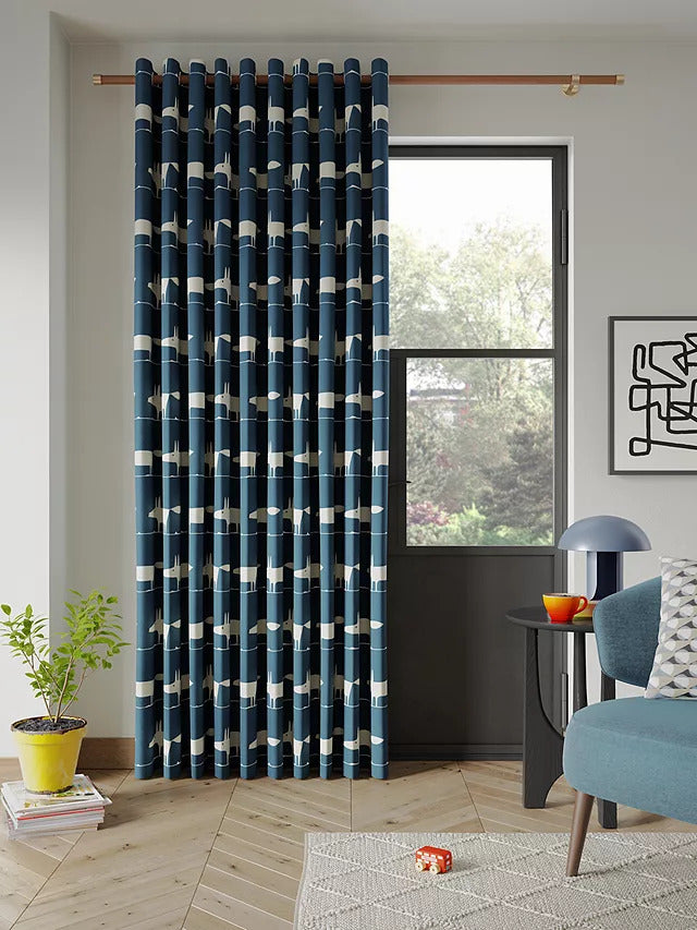 Scion Mr Fox Pair Lined Eyelet Curtains W228 x Drop 228cm - Navy - Kazoop 