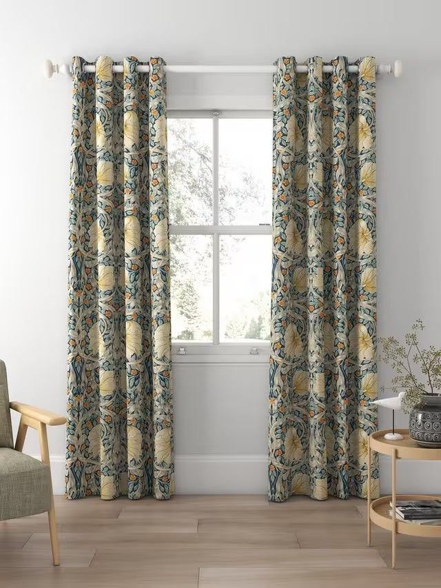 Morris & Co. Pimpernel Pair Thermal Lined Eyelet Curtains 228 x 228cm - Teal - Kazoop 