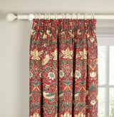 Morris & Co. Strawberry Thief Lined Pencil Pleat Curtains 167 x 137cm - Red - Kazoop 