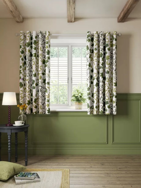 Sanderson Sycamore & Oak Pair Lined Eyelet Curtains 228 x 137cm - Kale Green