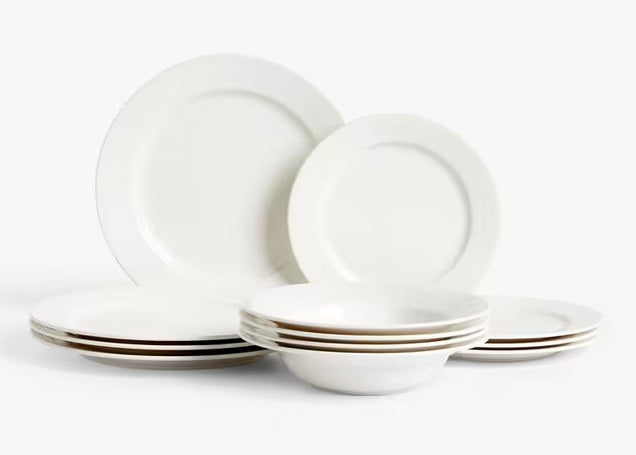 John Lewis Luna Fine China Microwave-Safe 12 Piece Dinnerware Set - Natural