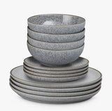 Denby Studio Microwave Safe Stoneware Coupe Dinnerware 12 Piece Set - Grey