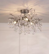 Laura Ashley Willow Crystal Raindrop Semi Flush Ceiling Light - Pewter