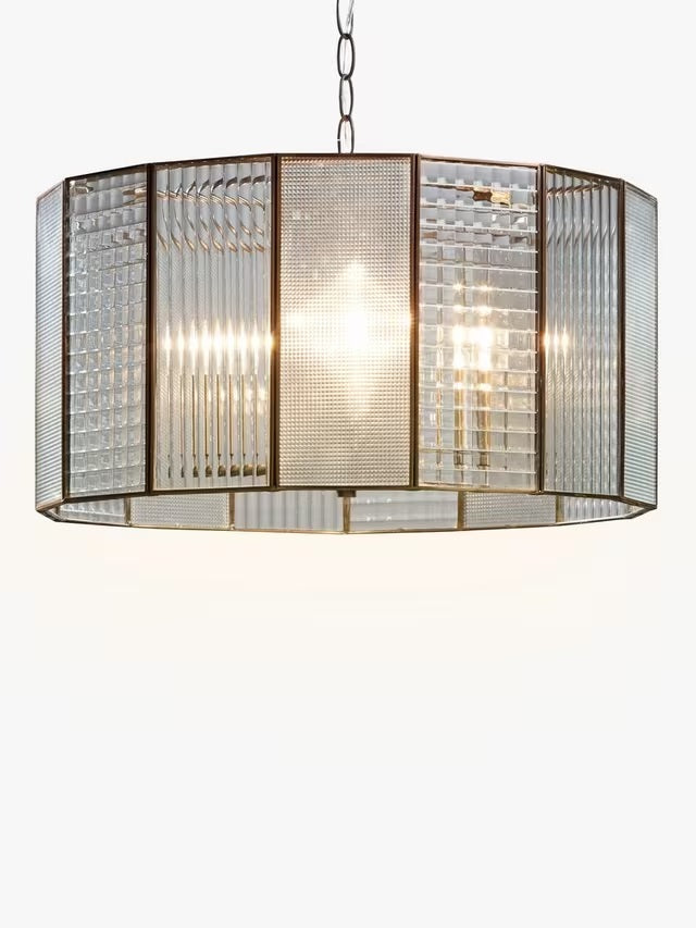 John Lewis Rhea Glass Ceiling Pendant Light L25 x Dia.50cm - Antique Brass