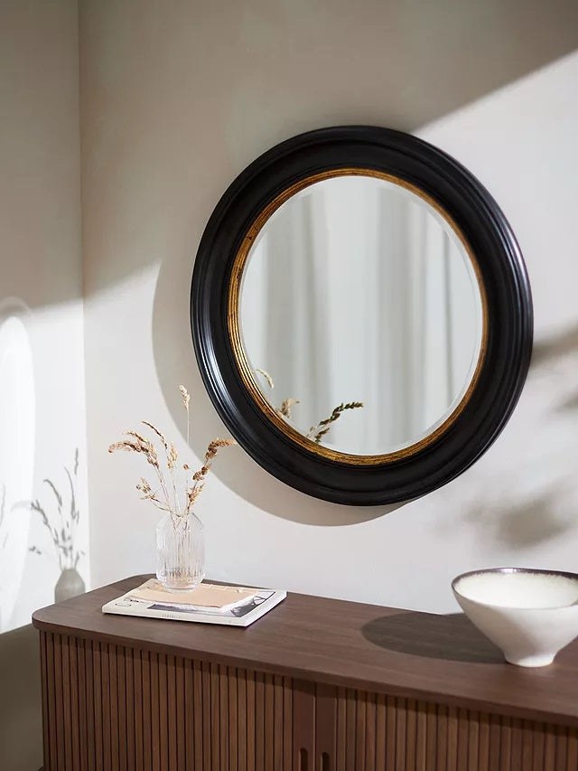 John Lewis Circle Wall Mounted Round Mirror Dia.68cm - Black/Gold - Kazoop 