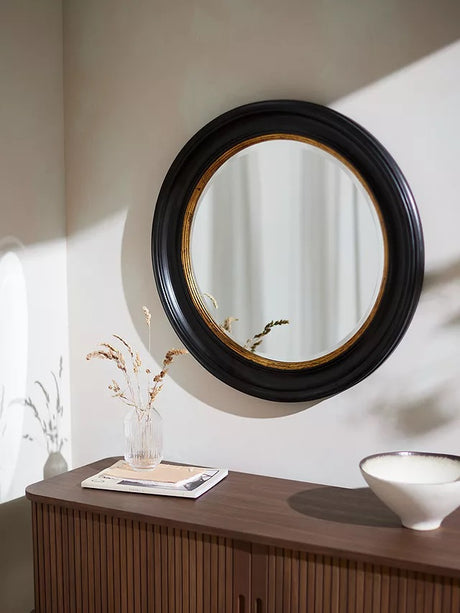 John Lewis Circle Wall Mounted Round Mirror Dia.68cm - Black/Gold - Kazoop 