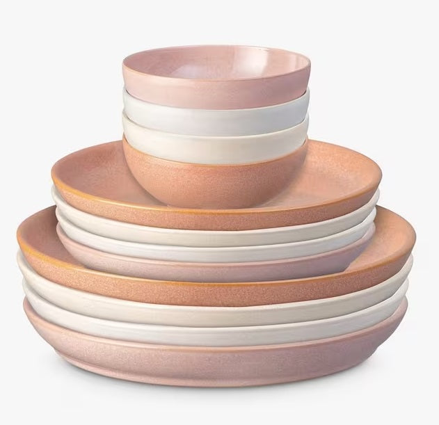 Denby Quartz Rose Stoneware Dinnerware 12 Piece Set - Pink/Multi