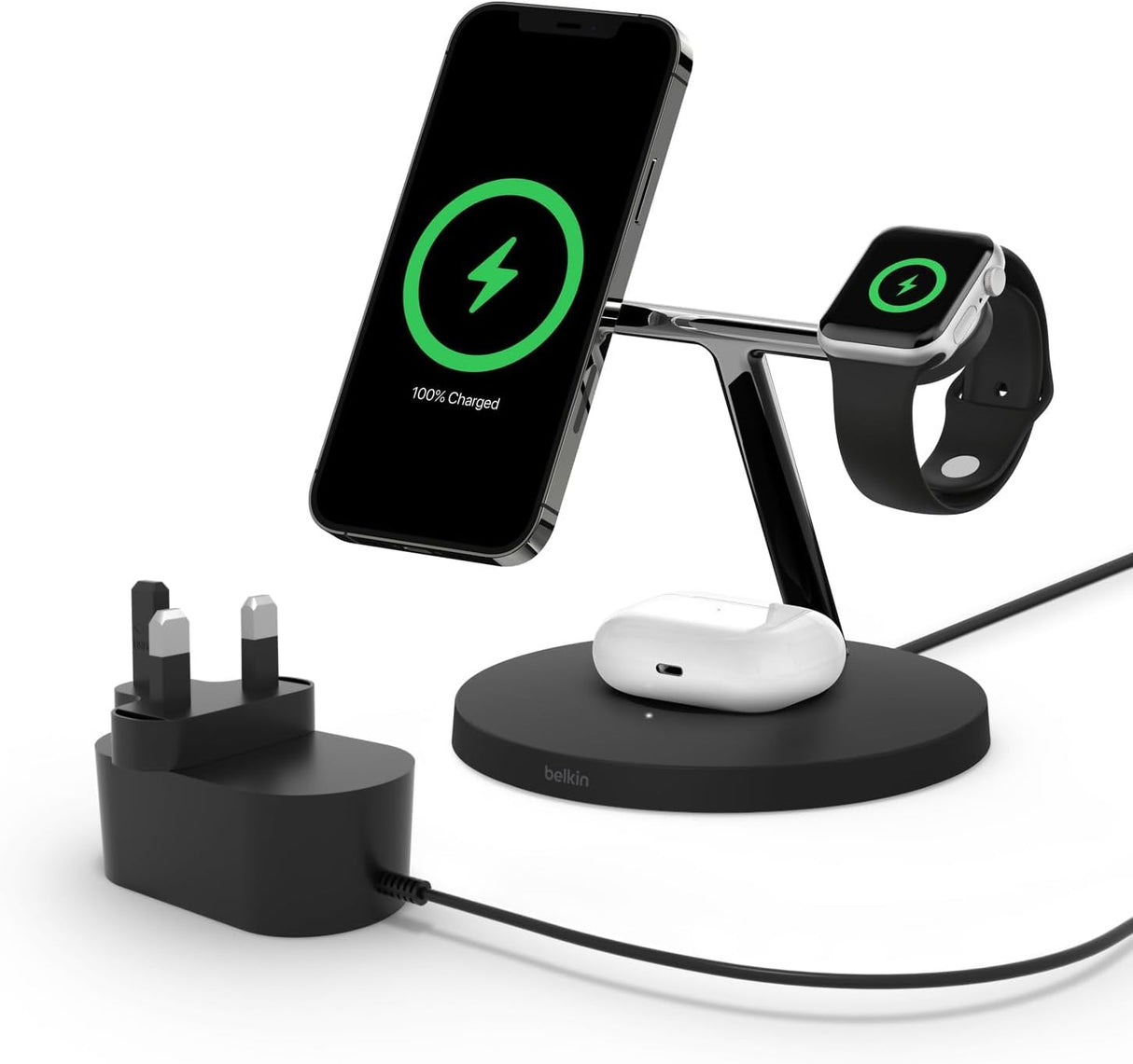 Belkin Boost Charge Pro 3-in-1 MagSafe Wireless Charger Stand 15W - Black