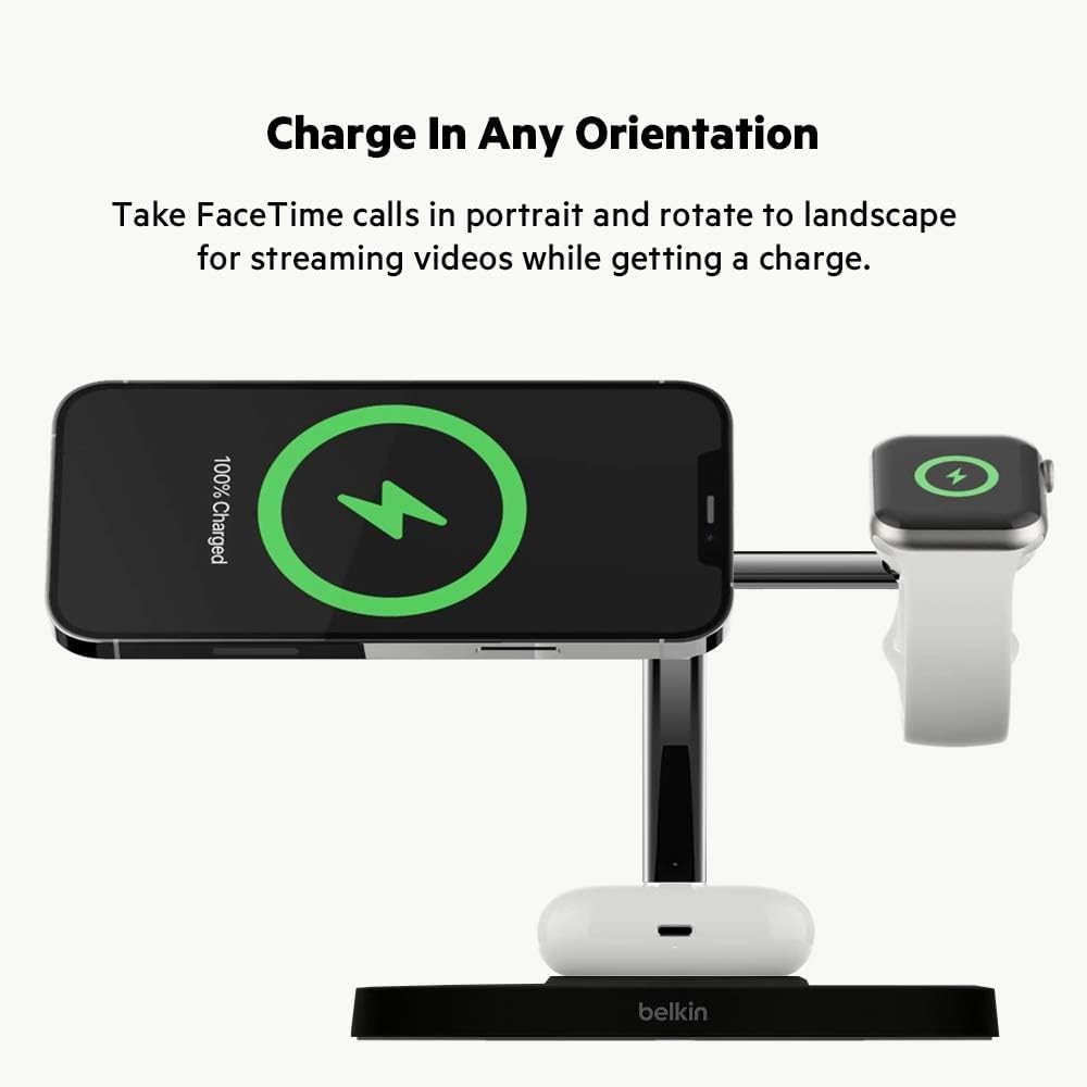 Belkin Boost Charge Pro 3-in-1 MagSafe Wireless Charger Stand 15W - Black