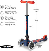 Micro Scooters Foldable Mini Deluxe 2-5yrs Children's LED Scooter - Navy