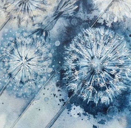 Catherine Stephenson Blue Dandelion Embellished Framed Print 50 x 105cm