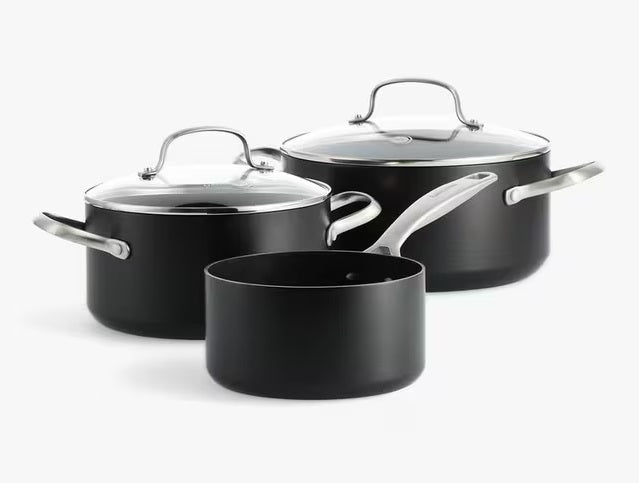 GreenPan Copenhagen Hard Anodised Ceramic Non-Stick 3 Piece Pan Set - Black