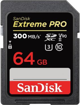 SanDisk Extreme PRO 300MBs UHS II Class 10 V90 SDXC Card - 64GB